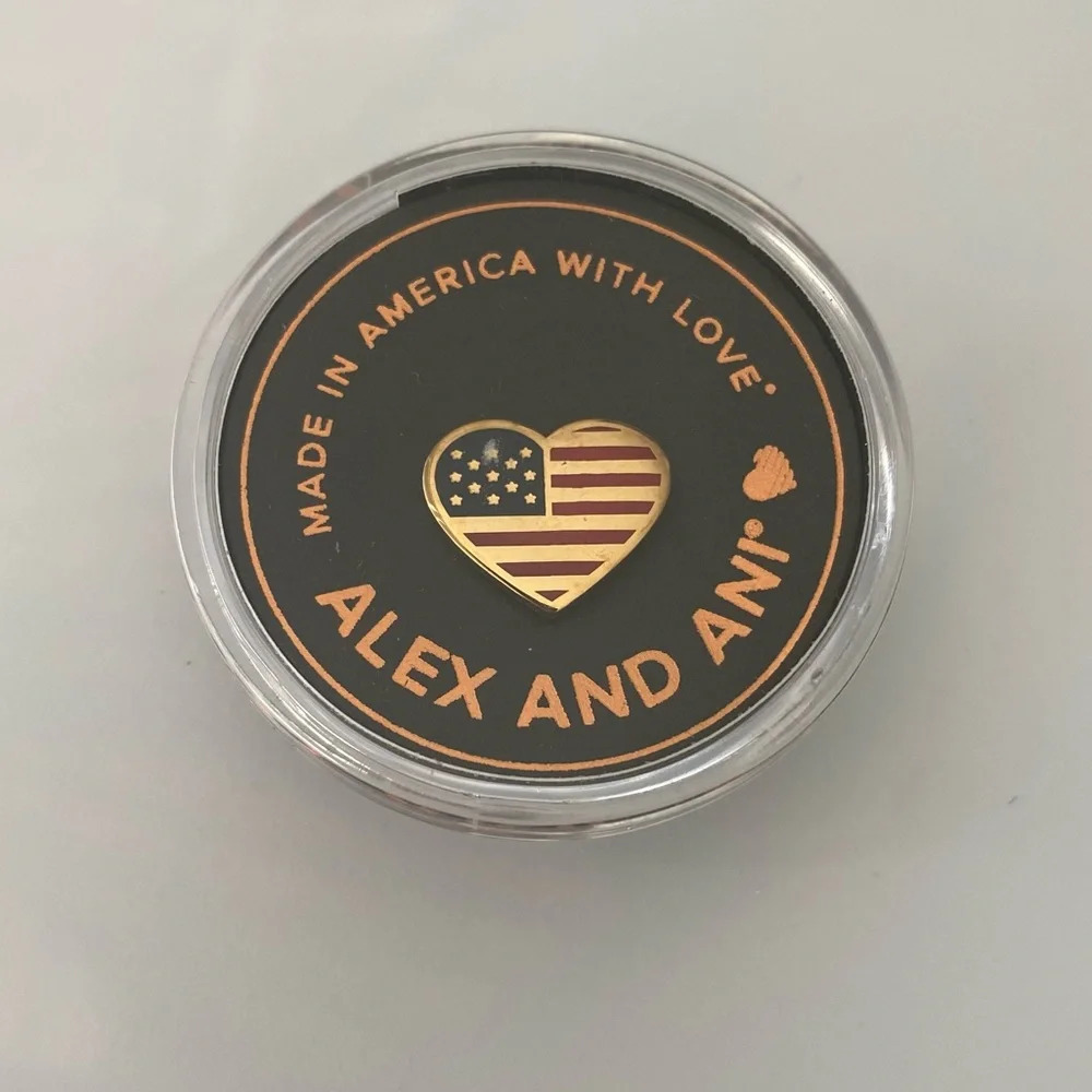 NWT Alex and‎ Ani Gold Heart Red White and Blue Flag Pin